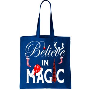 Casual Believe In Magic Of Christmas Tree Buffalo Plaid Gift Tote Bag