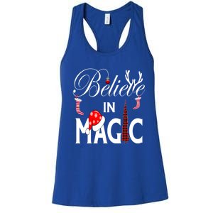 Casual Believe In Magic Of Christmas Tree Buffalo Plaid Gift Women's Racerback Tank