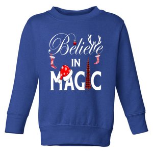 Casual Believe In Magic Of Christmas Tree Buffalo Plaid Gift Toddler Sweatshirt