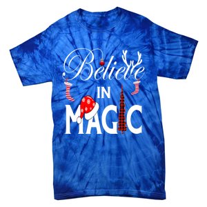 Casual Believe In Magic Of Christmas Tree Buffalo Plaid Gift Tie-Dye T-Shirt