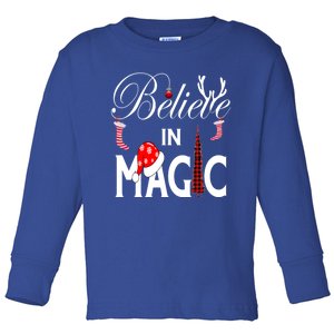 Casual Believe In Magic Of Christmas Tree Buffalo Plaid Gift Toddler Long Sleeve Shirt