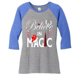 Casual Believe In Magic Of Christmas Tree Buffalo Plaid Gift Women's Tri-Blend 3/4-Sleeve Raglan Shirt