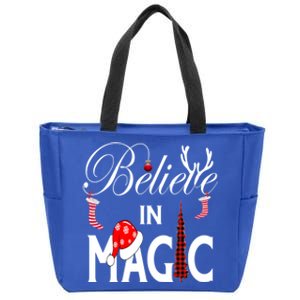 Casual Believe In Magic Of Christmas Tree Buffalo Plaid Gift Zip Tote Bag