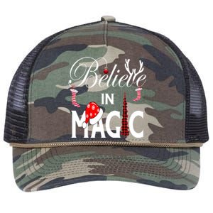 Casual Believe In Magic Of Christmas Tree Buffalo Plaid Gift Retro Rope Trucker Hat Cap