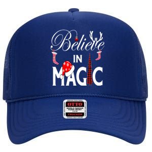 Casual Believe In Magic Of Christmas Tree Buffalo Plaid Gift High Crown Mesh Back Trucker Hat