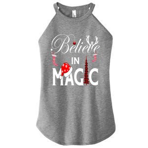 Casual Believe In Magic Of Christmas Tree Buffalo Plaid Gift Women's Perfect Tri Rocker Tank