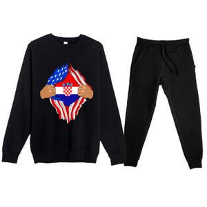 Croatian Blood Inside Me | Croatia Flag Gift Premium Crewneck Sweatsuit Set