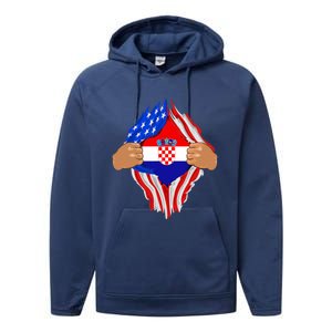 Croatian Blood Inside Me | Croatia Flag Gift Performance Fleece Hoodie