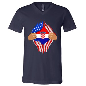 Croatian Blood Inside Me | Croatia Flag Gift V-Neck T-Shirt