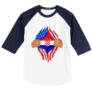 Croatian Blood Inside Me | Croatia Flag Gift Baseball Sleeve Shirt