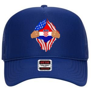 Croatian Blood Inside Me | Croatia Flag Gift High Crown Mesh Back Trucker Hat