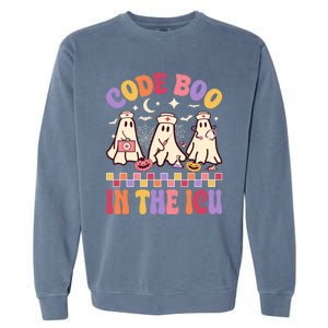 Code Boo In The Icu Nurse Halloween Ghost Fun Great Gift Garment-Dyed Sweatshirt