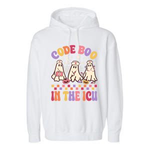 Code Boo In The Icu Nurse Halloween Ghost Fun Great Gift Garment-Dyed Fleece Hoodie