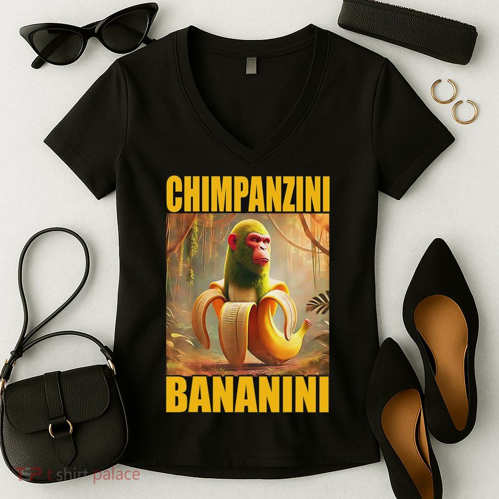 Chimpanzini Bananini Italian Brainrot Meme, Gilrs, Women's V-Neck T-Shirt