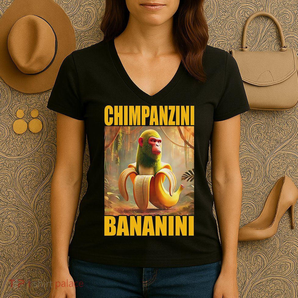 Chimpanzini Bananini Italian Brainrot Meme, Gilrs, Women's V-Neck T-Shirt