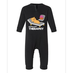 Cat Baking Is My Therapy Bake Cooking Cute Gift Infant Fleece One Piece