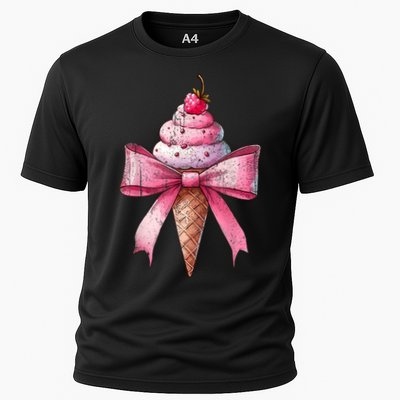 Coquette Bow Ice Cream Cone Ribbon Mom Mothers Day Girl Retro Cooling Performance Crew T-Shirt