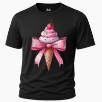 Coquette Bow Ice Cream Cone Ribbon Mom Mothers Day Girl Retro Cooling Performance Crew T-Shirt