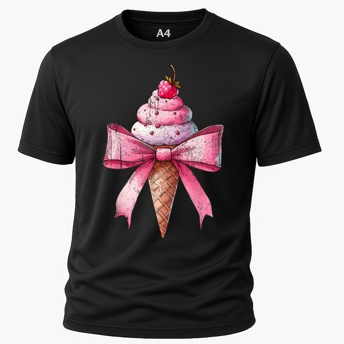 Coquette Bow Ice Cream Cone Ribbon Mom Mothers Day Girl Retro Cooling Performance Crew T-Shirt