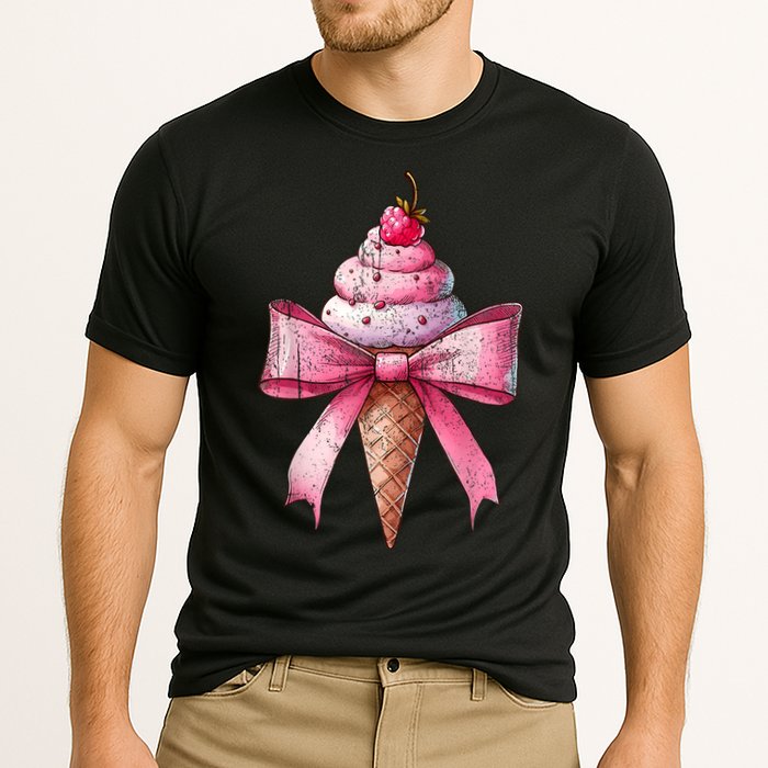 Coquette Bow Ice Cream Cone Ribbon Mom Mothers Day Girl Retro Cooling Performance Crew T-Shirt