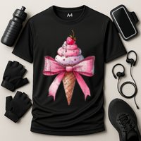 Coquette Bow Ice Cream Cone Ribbon Mom Mothers Day Girl Retro Cooling Performance Crew T-Shirt