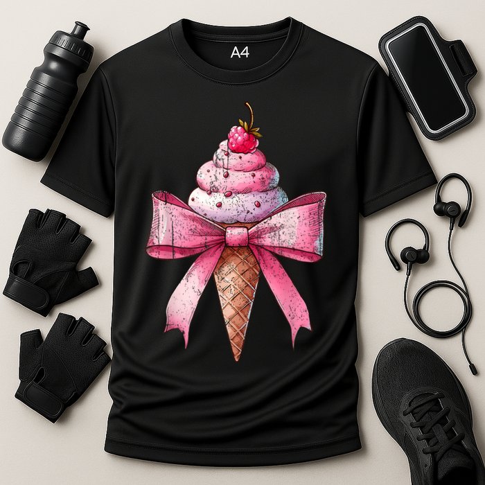 Coquette Bow Ice Cream Cone Ribbon Mom Mothers Day Girl Retro Cooling Performance Crew T-Shirt