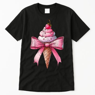 Coquette Bow Ice Cream Cone Ribbon Mom Mothers Day Girl Retro Tall T-Shirt