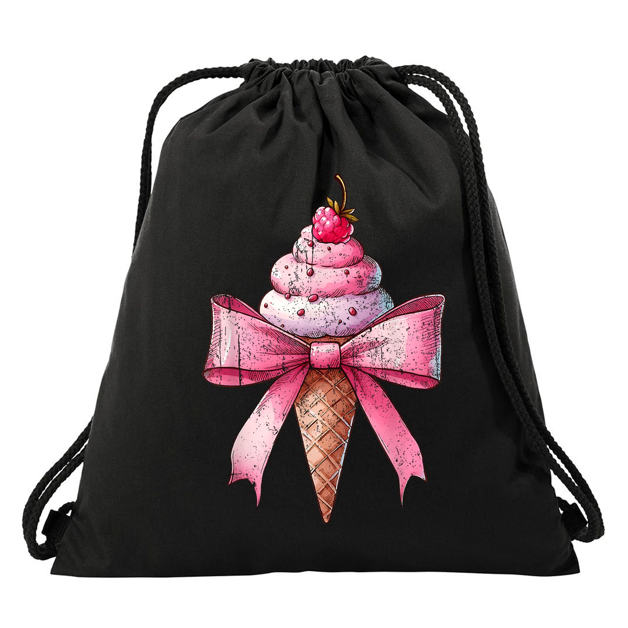 Coquette Bow Ice Cream Cone Ribbon Mom Mothers Day Girl Retro Drawstring Bag
