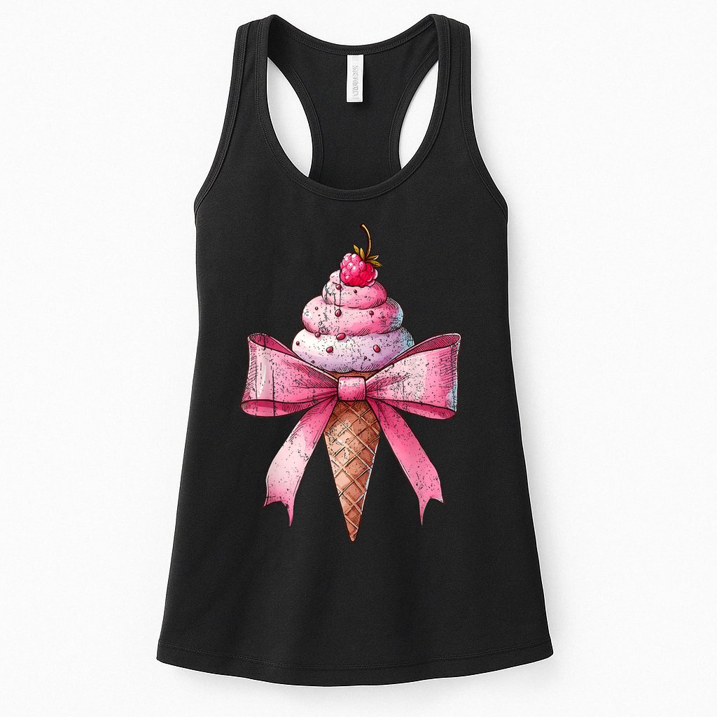 Coquette Bow Ice Cream Cone Ribbon Mom Mothers Day Girl Retro Womens Tank Top