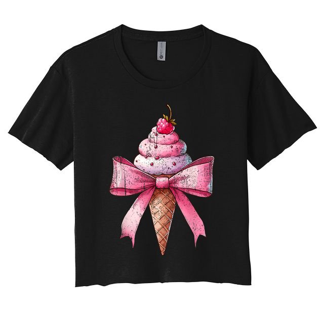 Coquette Bow Ice Cream Cone Ribbon Mom Mothers Day Girl Retro Crop Top