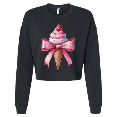 Coquette Bow Ice Cream Cone Ribbon Mom Mothers Day Girl Retro Cropped Pullover Crew