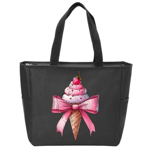 Coquette Bow Ice Cream Cone Ribbon Mom Mothers Day Girl Retro Zip Tote Bag