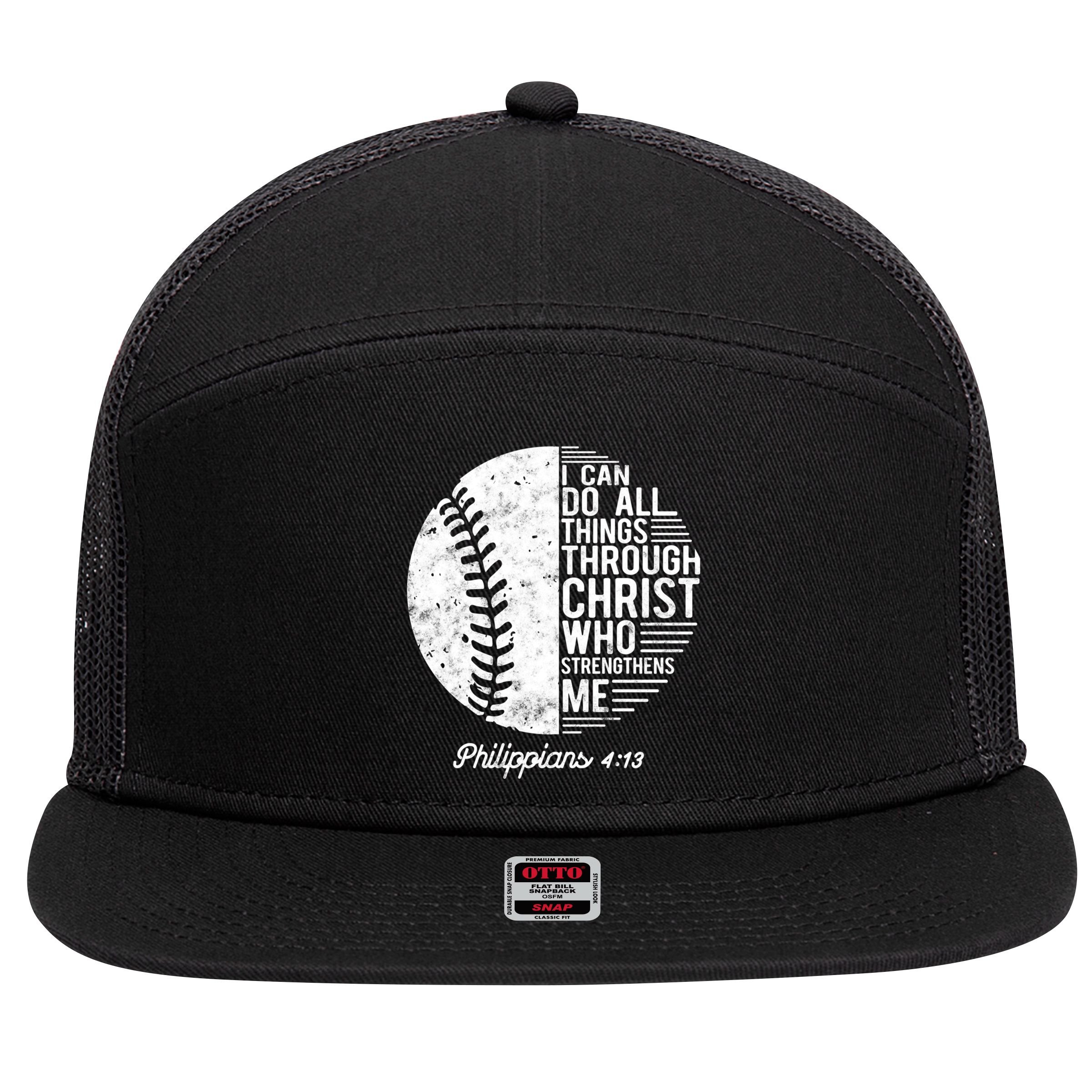 Christian Baseball I Can Do All Things Philippians 4 13 Funny Gift 7 Panel Mesh Trucker Snapback Hat