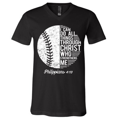 Christian Baseball I Can Do All Things Philippians 4 13 Funny Gift V-Neck T-Shirt