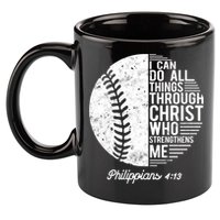 Christian Baseball I Can Do All Things Philippians 4 13 Funny Gift 11oz C Handle Ceramic Mug