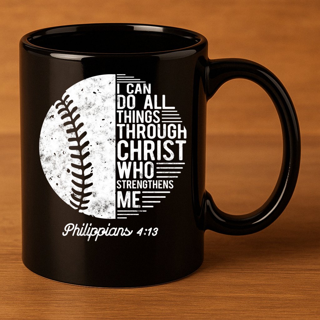 Christian Baseball I Can Do All Things Philippians 4 13 Funny Gift 11oz C Handle Ceramic Mug