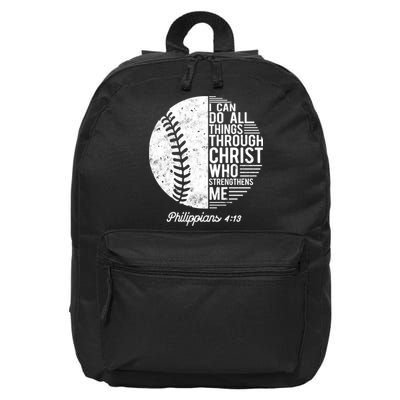 Christian Baseball I Can Do All Things Philippians 4 13 Funny Gift 16 in Basic Backpack