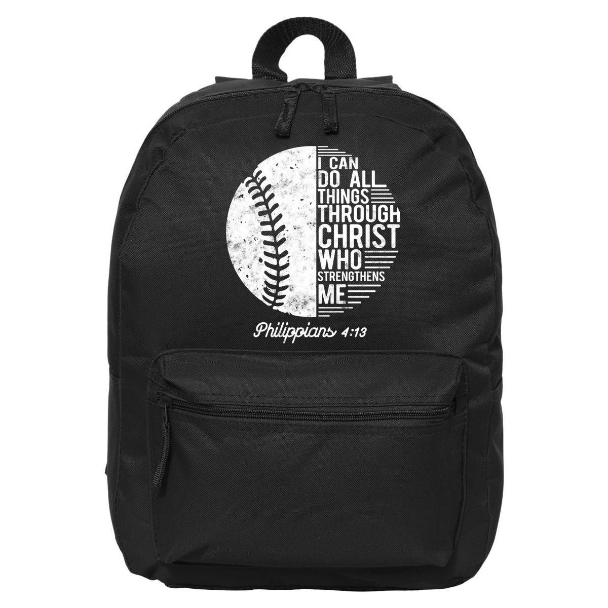 Christian Baseball I Can Do All Things Philippians 4 13 Funny Gift 16 in Basic Backpack