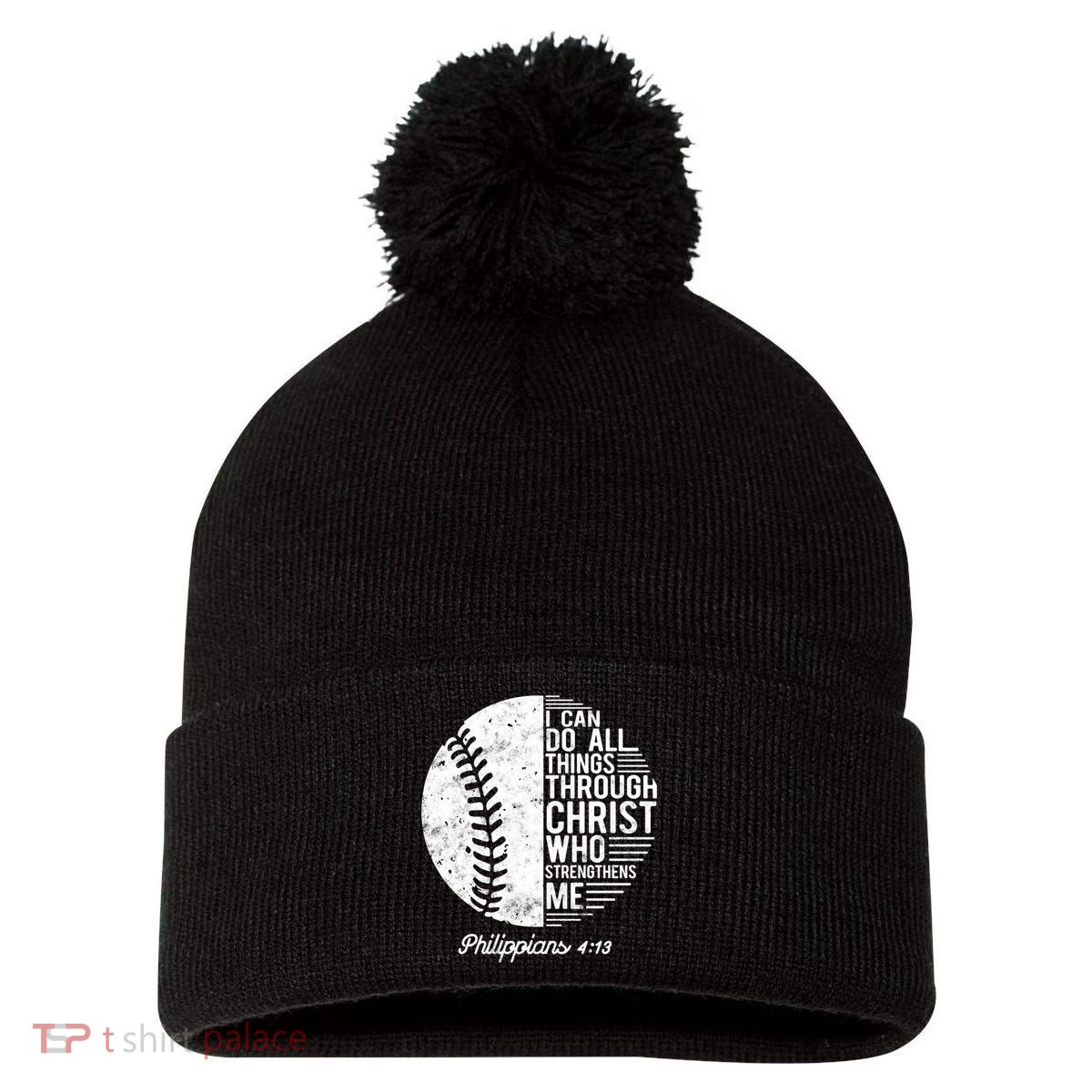 Christian Baseball I Can Do All Things Philippians 4 13 Funny Gift Pom Pom 12in Knit Beanie