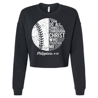 Christian Baseball I Can Do All Things Philippians 4 13 Funny Gift Cropped Pullover Crew