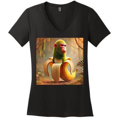 Chimpanzini Bananini - Italian Brainrot Meme Women's V-Neck T-Shirt