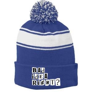 Cute Bad Idea Right Stripe Pom Pom Beanie