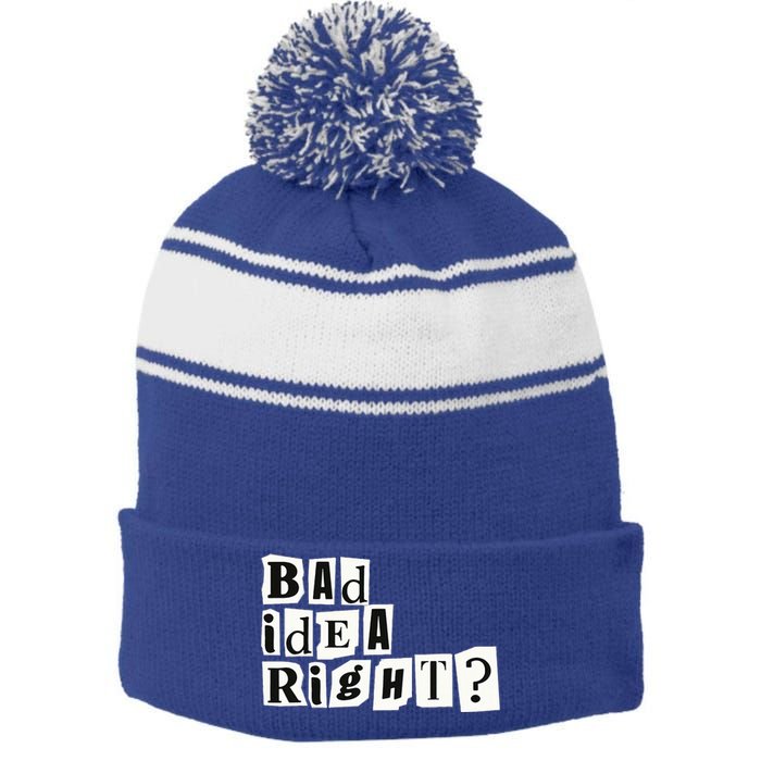 Cute Bad Idea Right Stripe Pom Pom Beanie