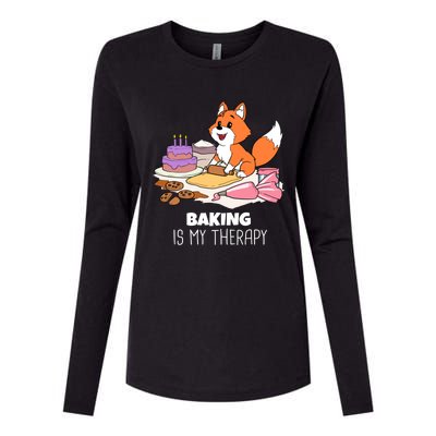 Cute Baking Is My Therapy Dough Confectioner Fox Icing Foxes Gift Womens Cotton Relaxed Long Sleeve T-Shirt