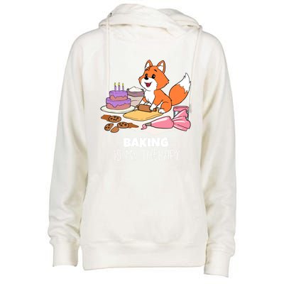 Cute Baking Is My Therapy Dough Confectioner Fox Icing Foxes Gift Womens Funnel Neck Pullover Hood