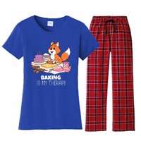 Cute Baking Is My Therapy Dough Confectioner Fox Icing Foxes Gift Women's Flannel Pajama Set