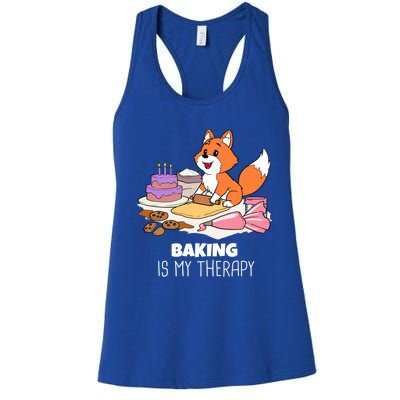 Cute Baking Is My Therapy Dough Confectioner Fox Icing Foxes Gift Women's Racerback Tank