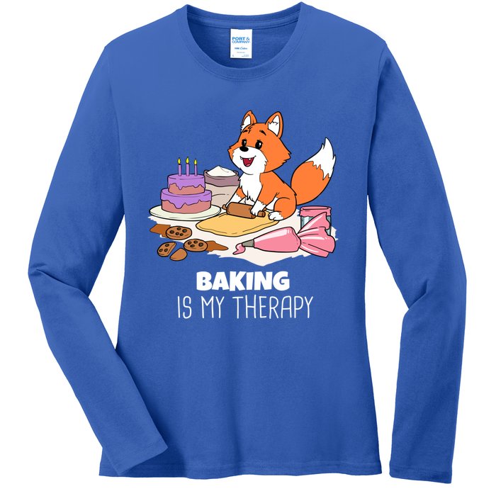 Cute Baking Is My Therapy Dough Confectioner Fox Icing Foxes Gift Ladies Long Sleeve Shirt