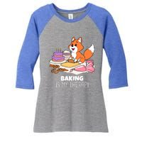 Cute Baking Is My Therapy Dough Confectioner Fox Icing Foxes Gift Women's Tri-Blend 3/4-Sleeve Raglan Shirt