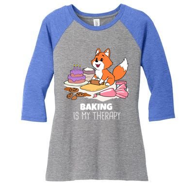 Cute Baking Is My Therapy Dough Confectioner Fox Icing Foxes Gift Women's Tri-Blend 3/4-Sleeve Raglan Shirt